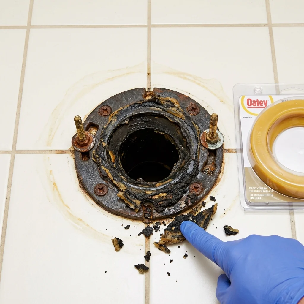 Failed wax ring showing water seepage at the base of a toilet in a Lancaster, KY home