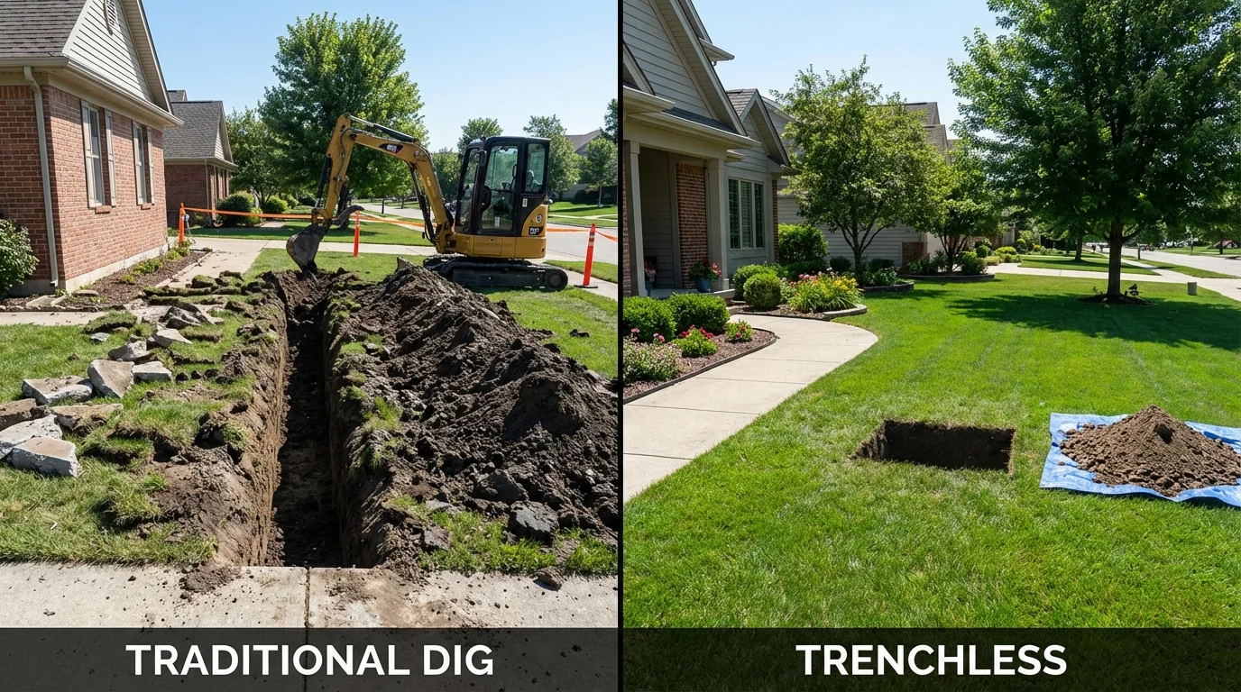 Trenchless sewer repair with minimal yard damage versus traditional excavation in Lancaster, KY